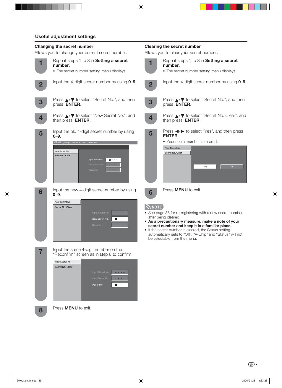 Useful adjustment settings | Sharp Aquos LC 45D40U User Manual | Page 40 / 54