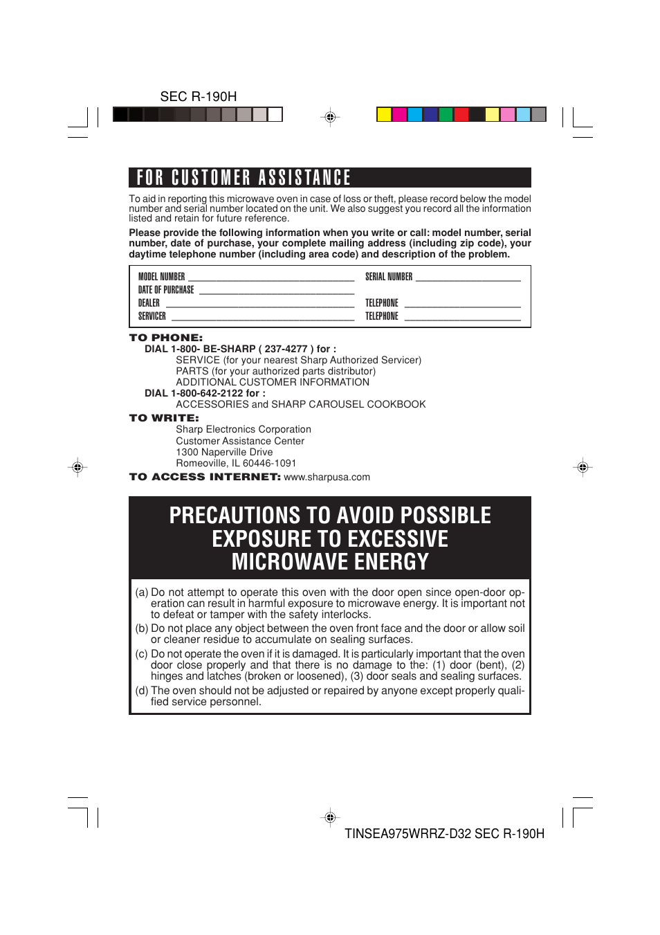 Sharp R-190HK/HW User Manual | Page 2 / 20