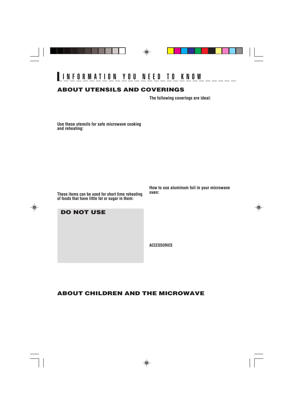 Sec r-190h, About utensils and coverings, Do not use | About children and the microwave | Sharp R-190HK/HW User Manual | Page 7 / 20