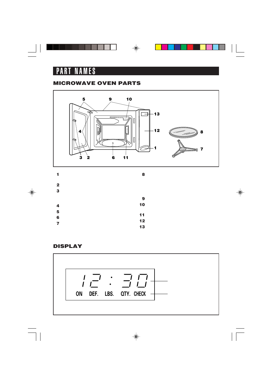Time display indicators, Def. lbs. qty. check on, Sec r-190h | Sharp R-190HK/HW User Manual | Page 9 / 20