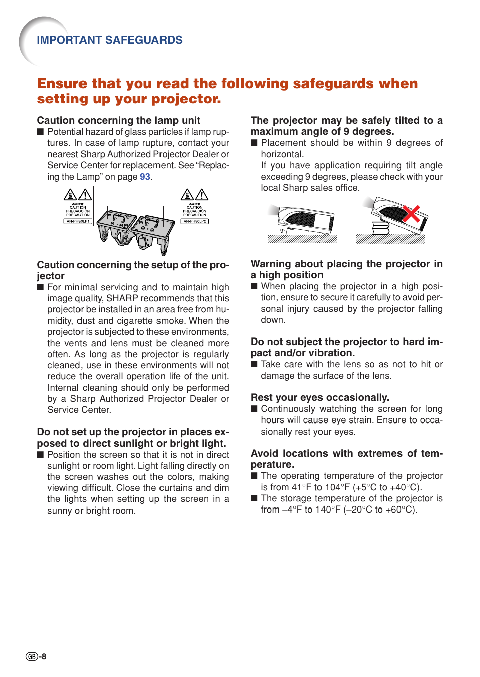 Important safeguards | Sharp XG-PH50X User Manual | Page 12 / 108