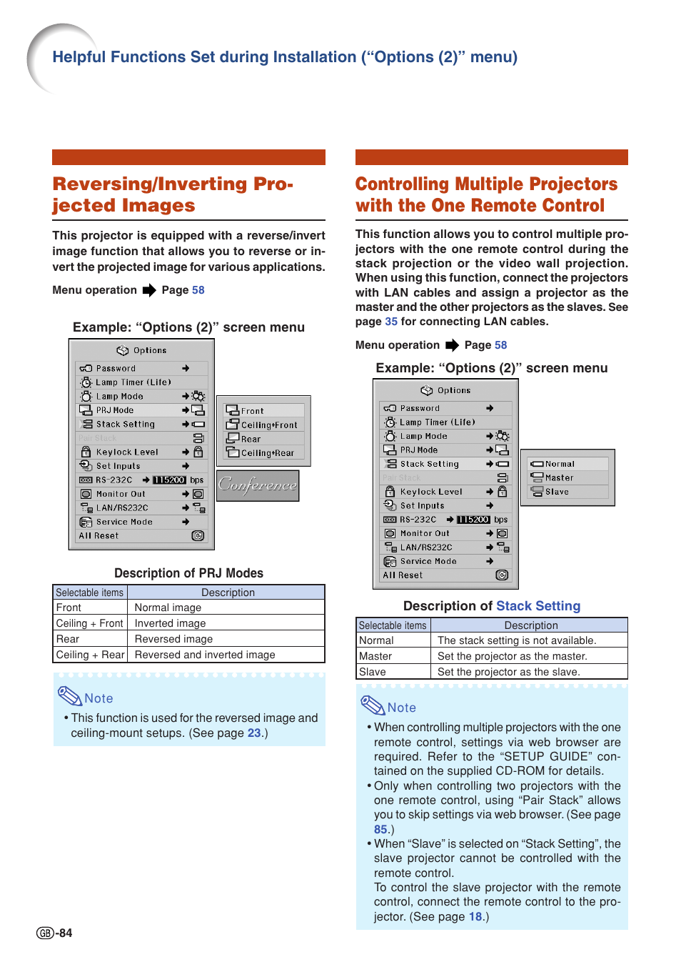 Reversing/inverting projected images, Remote control, For use of this function | Reversing/inverting pro- jected images | Sharp XG-PH50X User Manual | Page 88 / 108