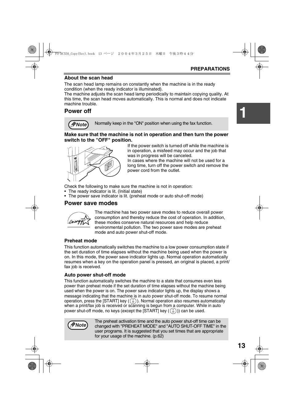 Power off, Power save modes | Sharp FODC550 User Manual | Page 15 / 116