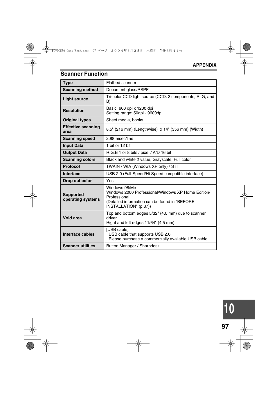 Scanner function | Sharp FODC550 User Manual | Page 99 / 116