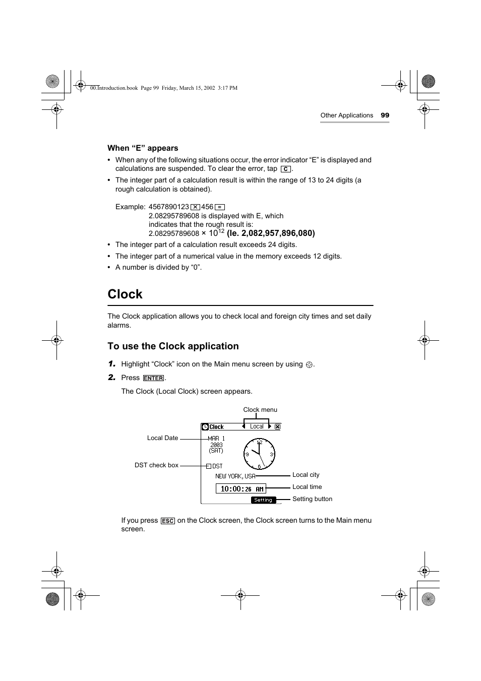 Clock | Sharp OZ-800 User Manual | Page 101 / 132