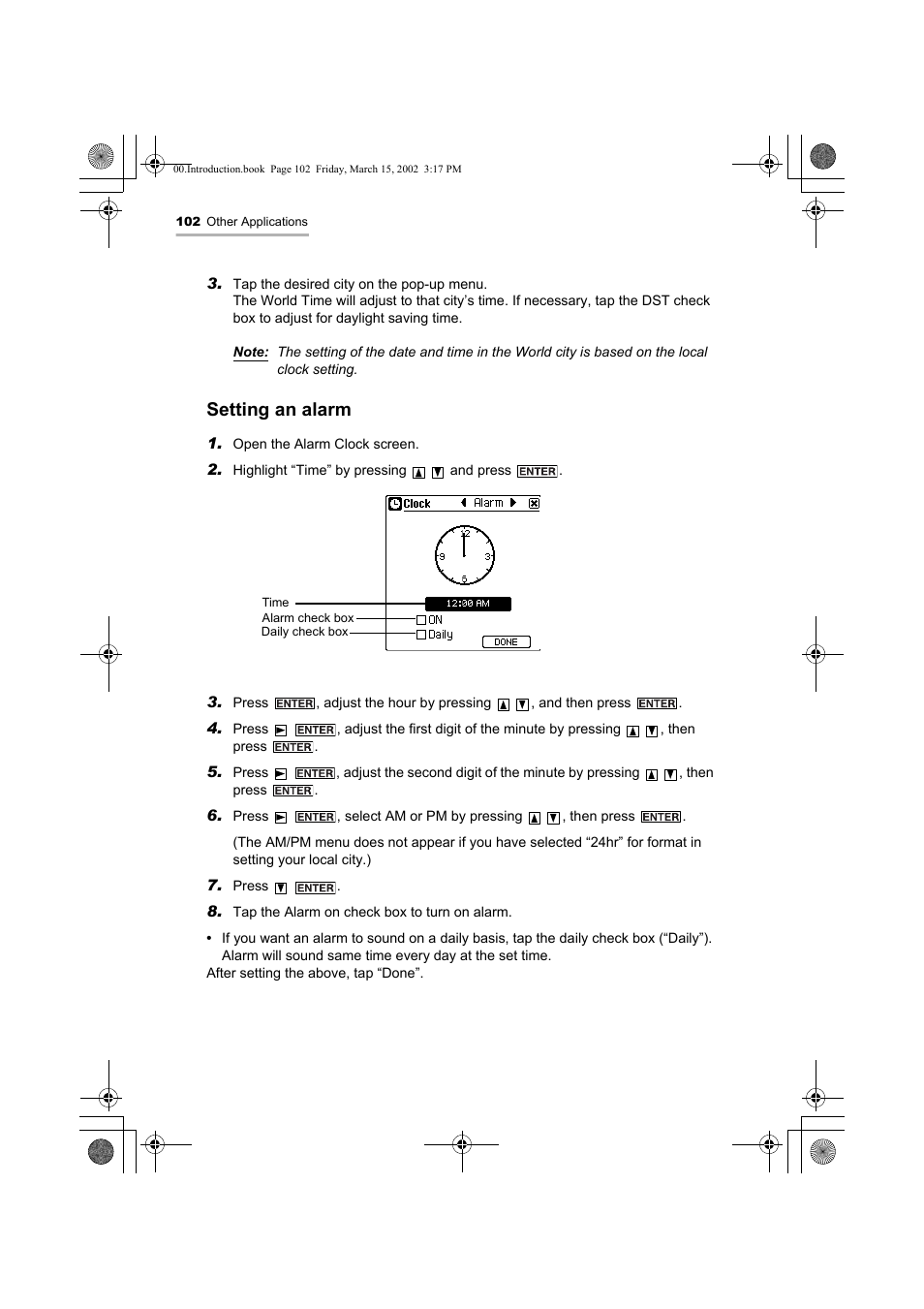 Setting an alarm | Sharp OZ-800 User Manual | Page 104 / 132