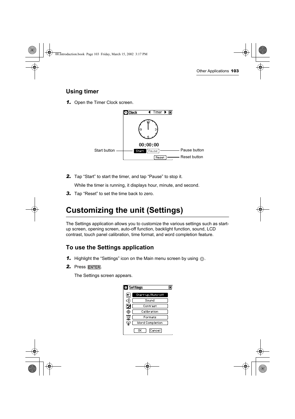 Customizing the unit (settings), Using timer | Sharp OZ-800 User Manual | Page 105 / 132