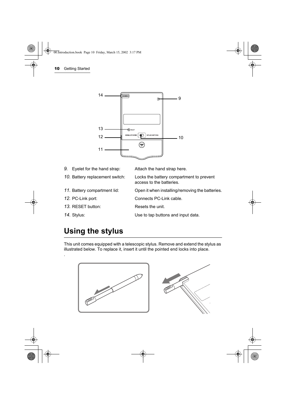 Using the stylus | Sharp OZ-800 User Manual | Page 12 / 132