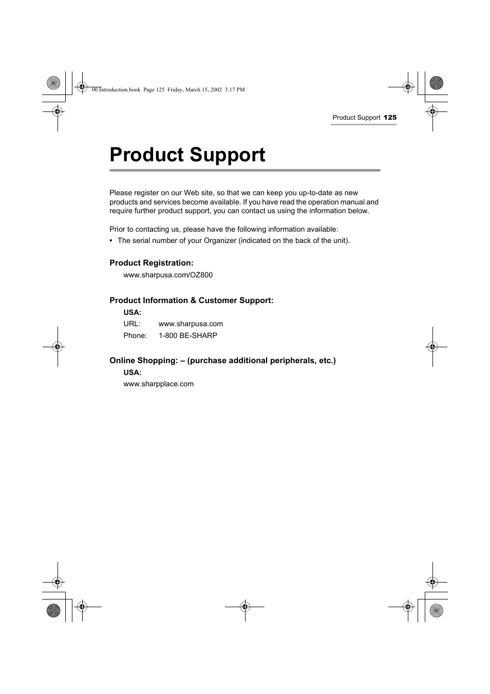 Product support | Sharp OZ-800 User Manual | Page 127 / 132