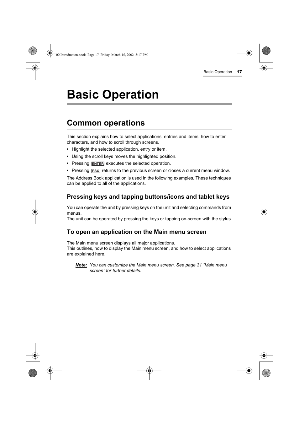 Basic operation, Common operations | Sharp OZ-800 User Manual | Page 19 / 132