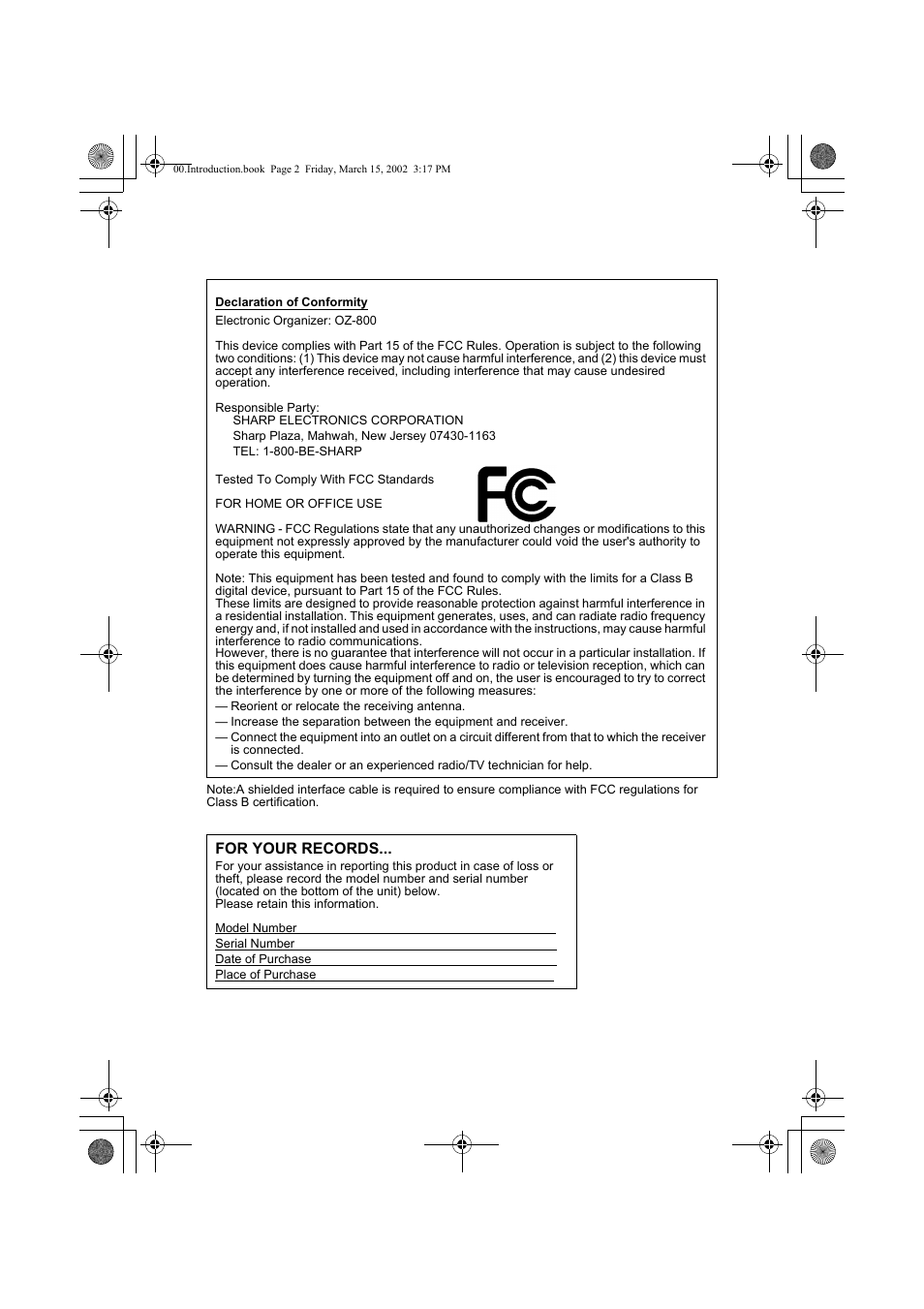 Sharp OZ-800 User Manual | Page 2 / 132