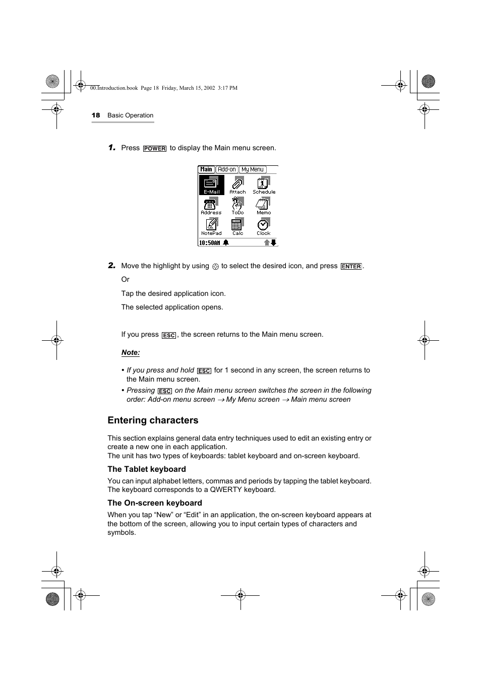 Entering characters | Sharp OZ-800 User Manual | Page 20 / 132