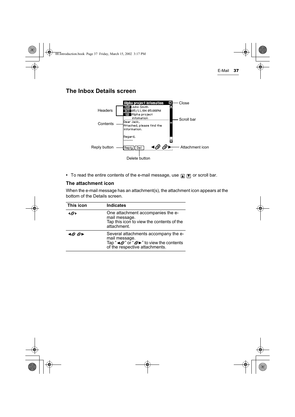 The inbox details screen | Sharp OZ-800 User Manual | Page 39 / 132