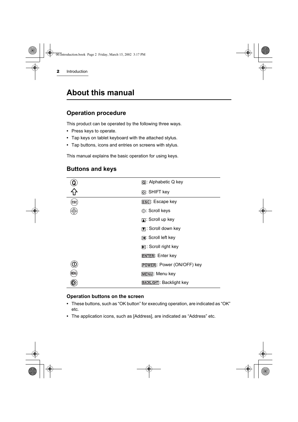 About this manual, Operation procedure, Buttons and keys | Sharp OZ-800 User Manual | Page 4 / 132