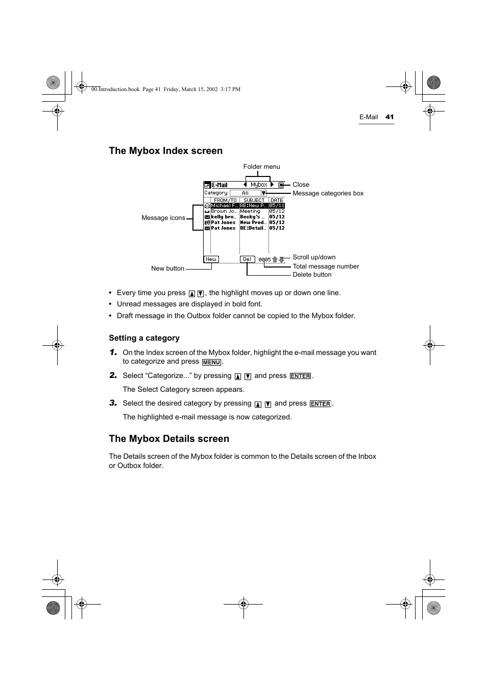 The mybox index screen, The mybox details screen | Sharp OZ-800 User Manual | Page 43 / 132