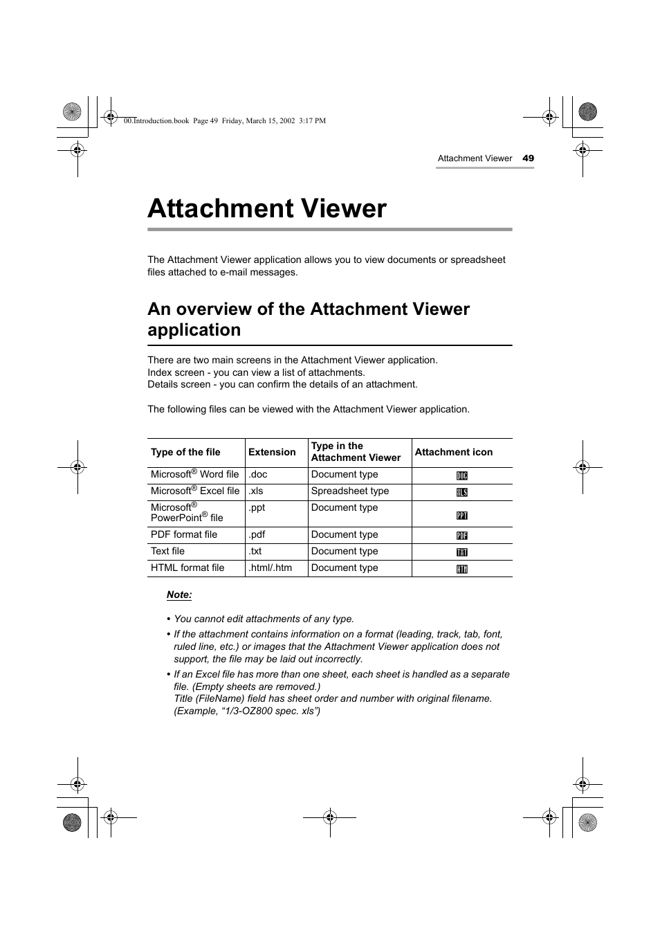 Attachment viewer, An overview of the attachment viewer application | Sharp OZ-800 User Manual | Page 51 / 132