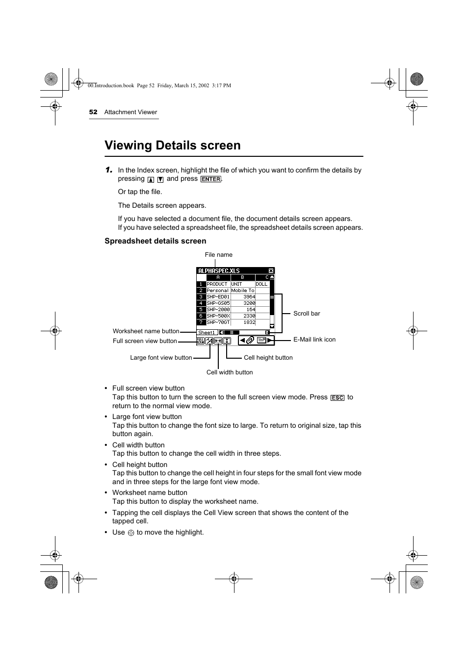 Viewing details screen | Sharp OZ-800 User Manual | Page 54 / 132