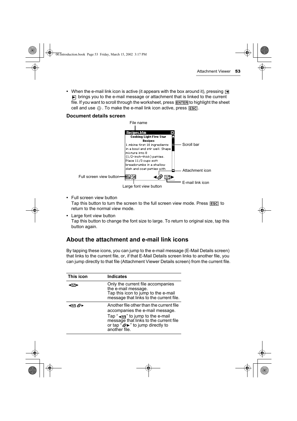 About the attachment and e-mail link icons | Sharp OZ-800 User Manual | Page 55 / 132