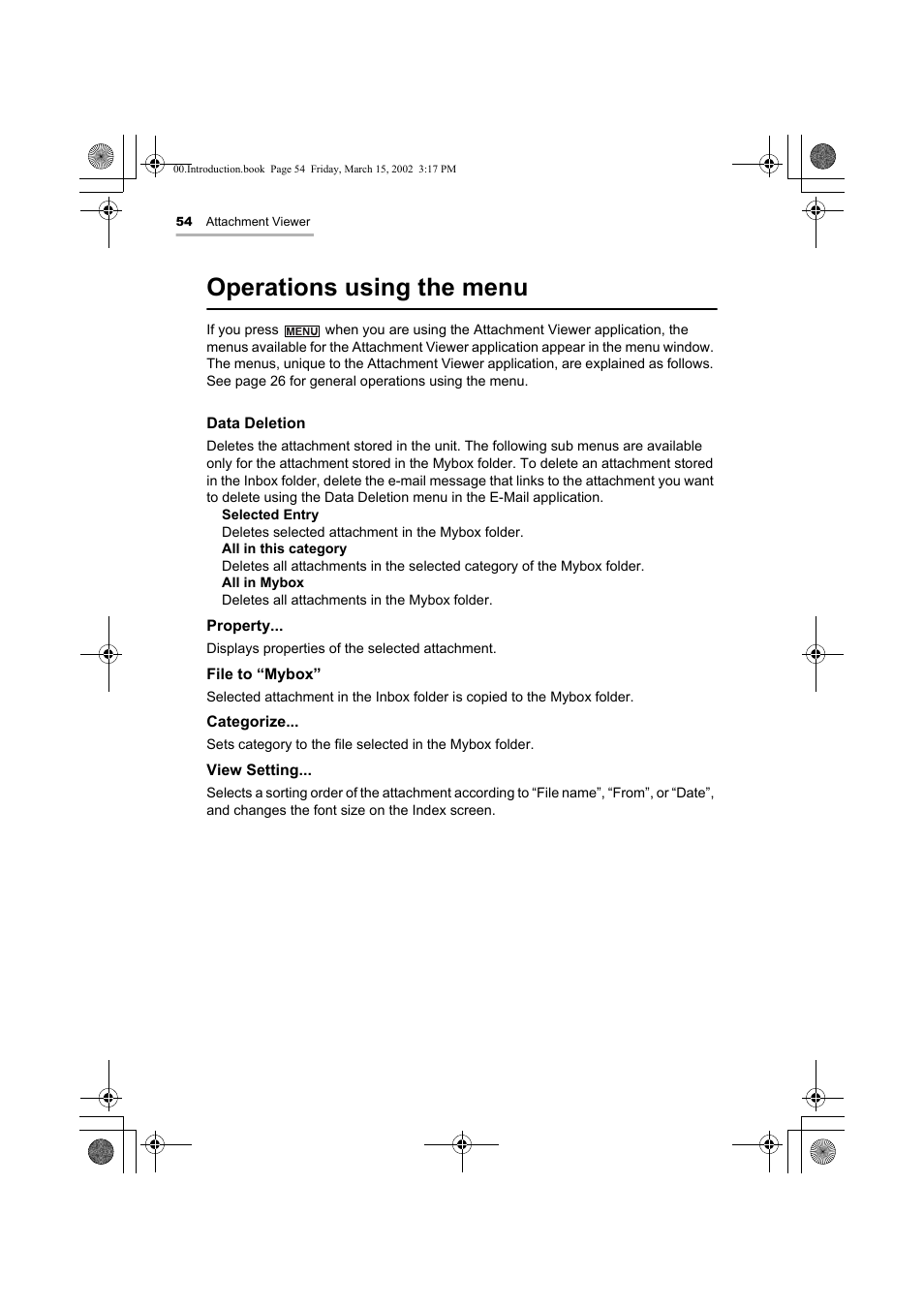 Operations using the menu | Sharp OZ-800 User Manual | Page 56 / 132