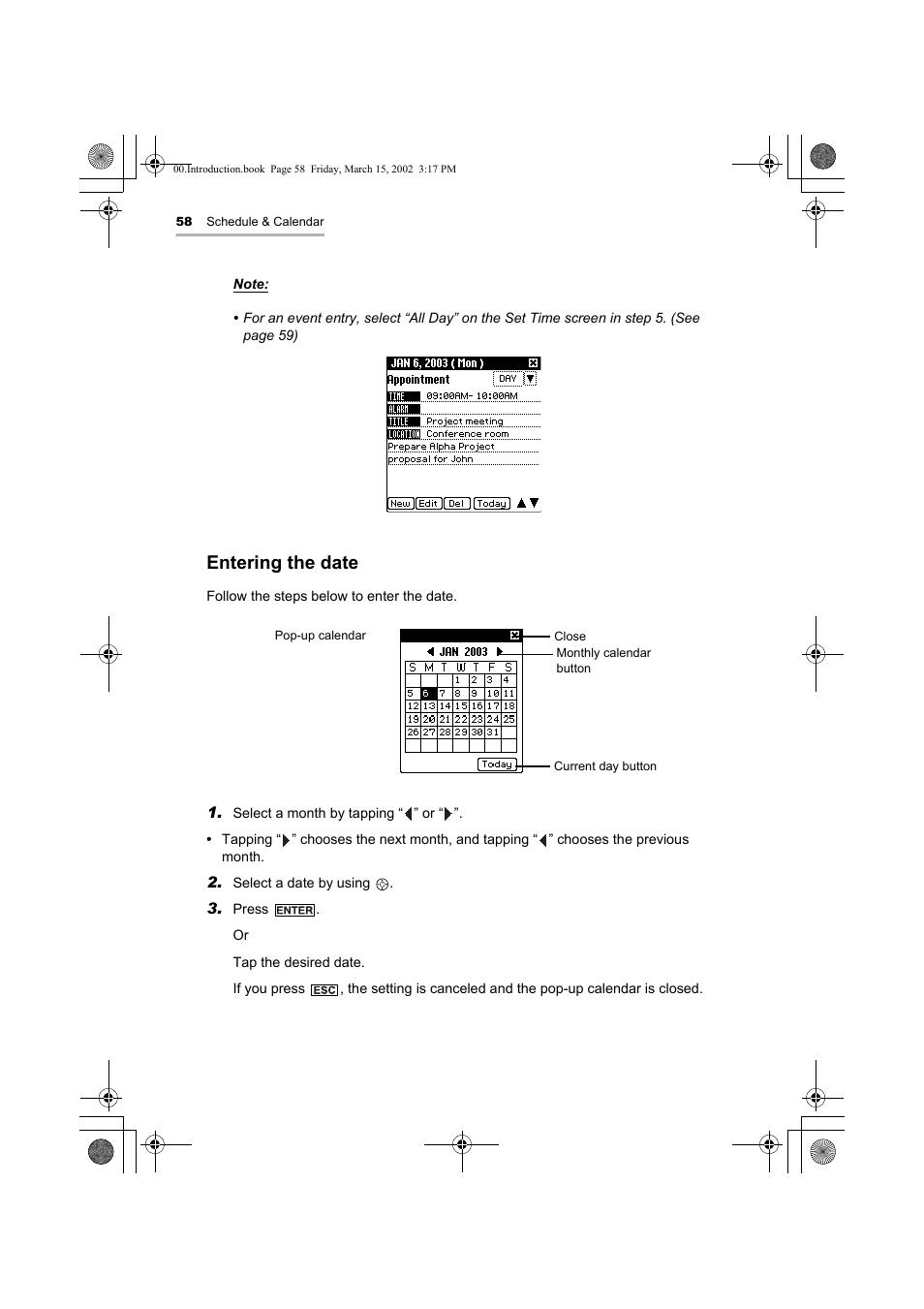 Entering the date | Sharp OZ-800 User Manual | Page 60 / 132