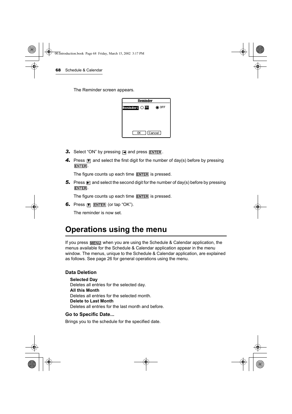 Operations using the menu | Sharp OZ-800 User Manual | Page 70 / 132