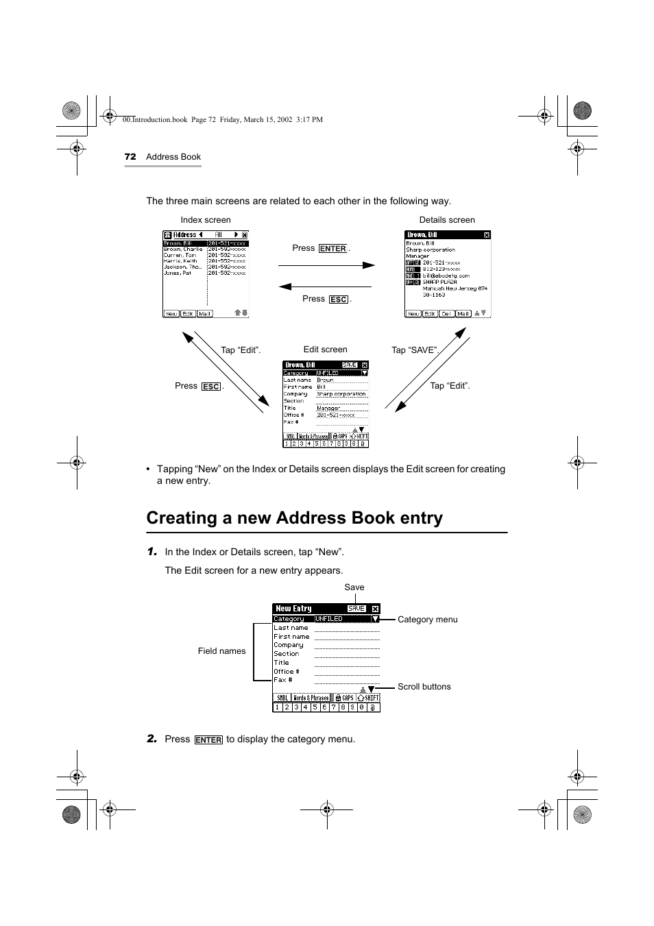 Creating a new address book entry | Sharp OZ-800 User Manual | Page 74 / 132