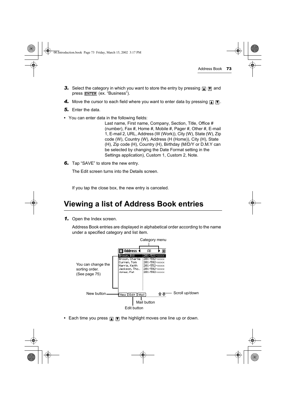 Viewing a list of address book entries | Sharp OZ-800 User Manual | Page 75 / 132