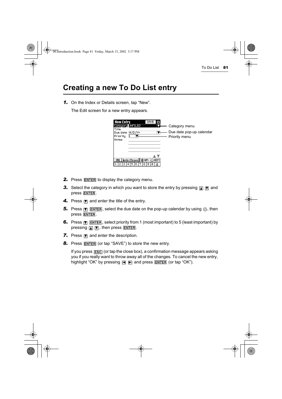 Creating a new to do list entry | Sharp OZ-800 User Manual | Page 83 / 132