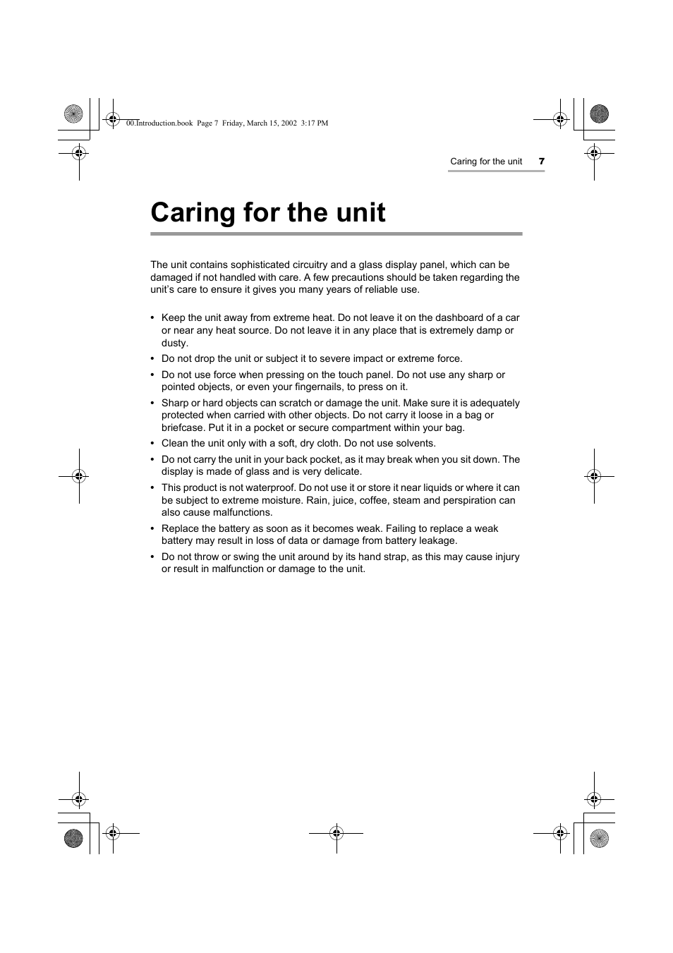 Caring for the unit | Sharp OZ-800 User Manual | Page 9 / 132