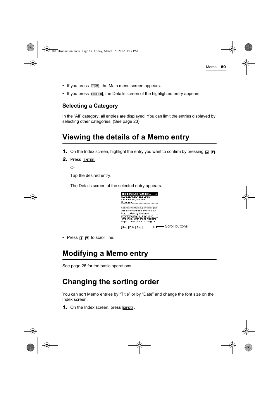 Changing the sorting order, Selecting a category | Sharp OZ-800 User Manual | Page 91 / 132