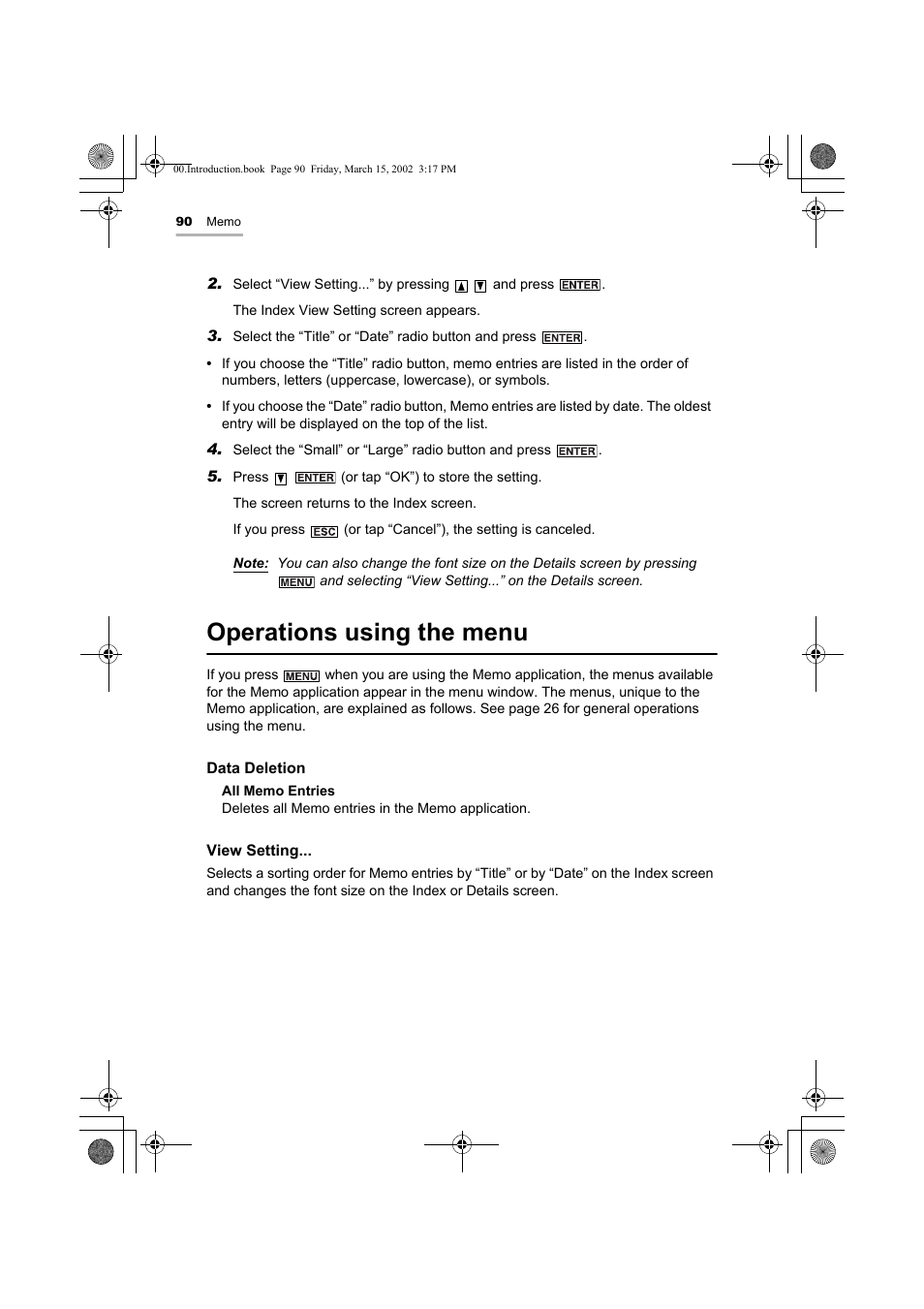 Operations using the menu | Sharp OZ-800 User Manual | Page 92 / 132