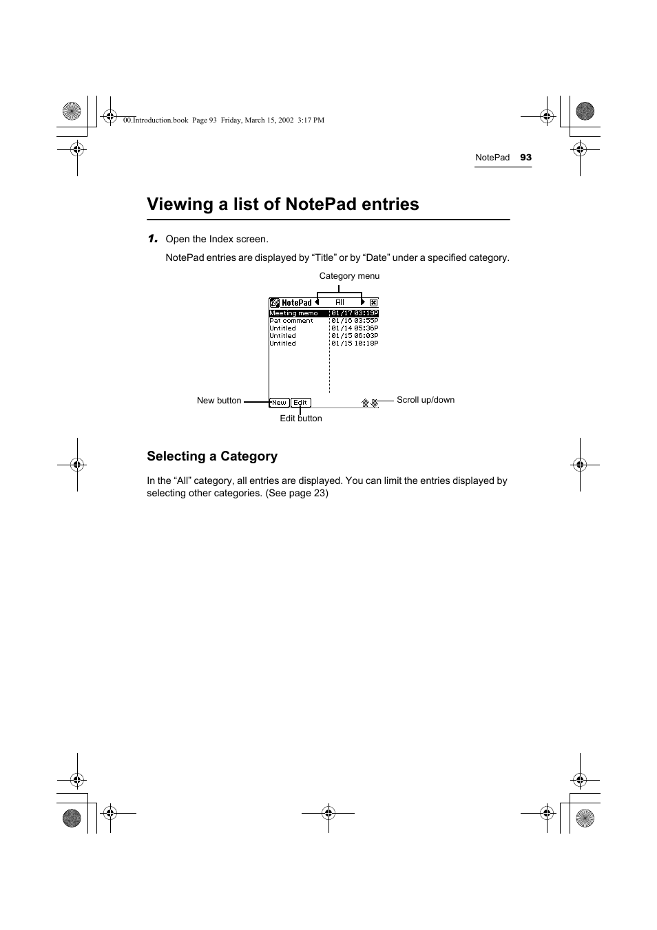 Selecting a category | Sharp OZ-800 User Manual | Page 95 / 132