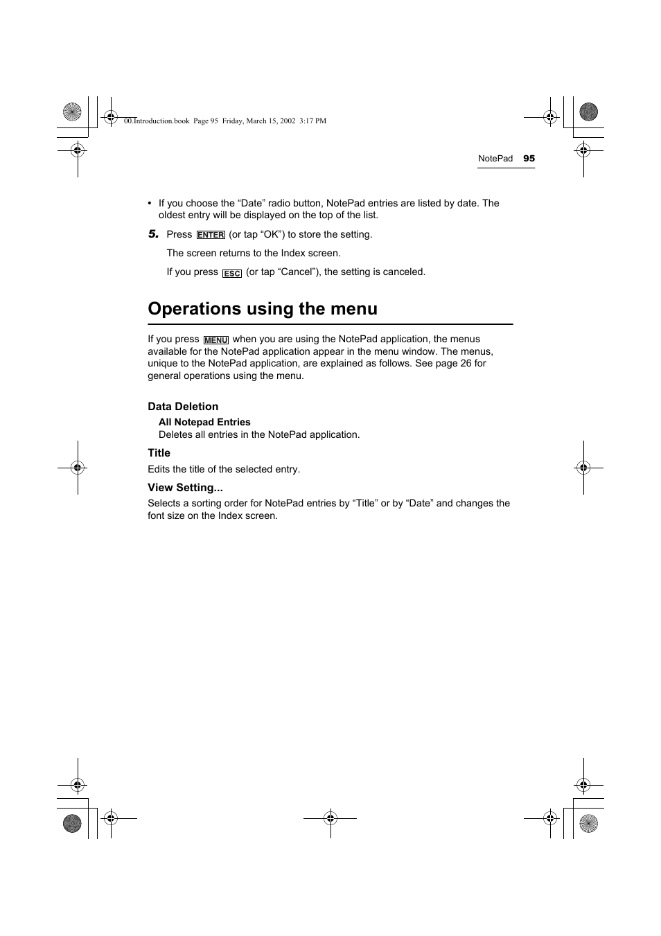 Operations using the menu | Sharp OZ-800 User Manual | Page 97 / 132