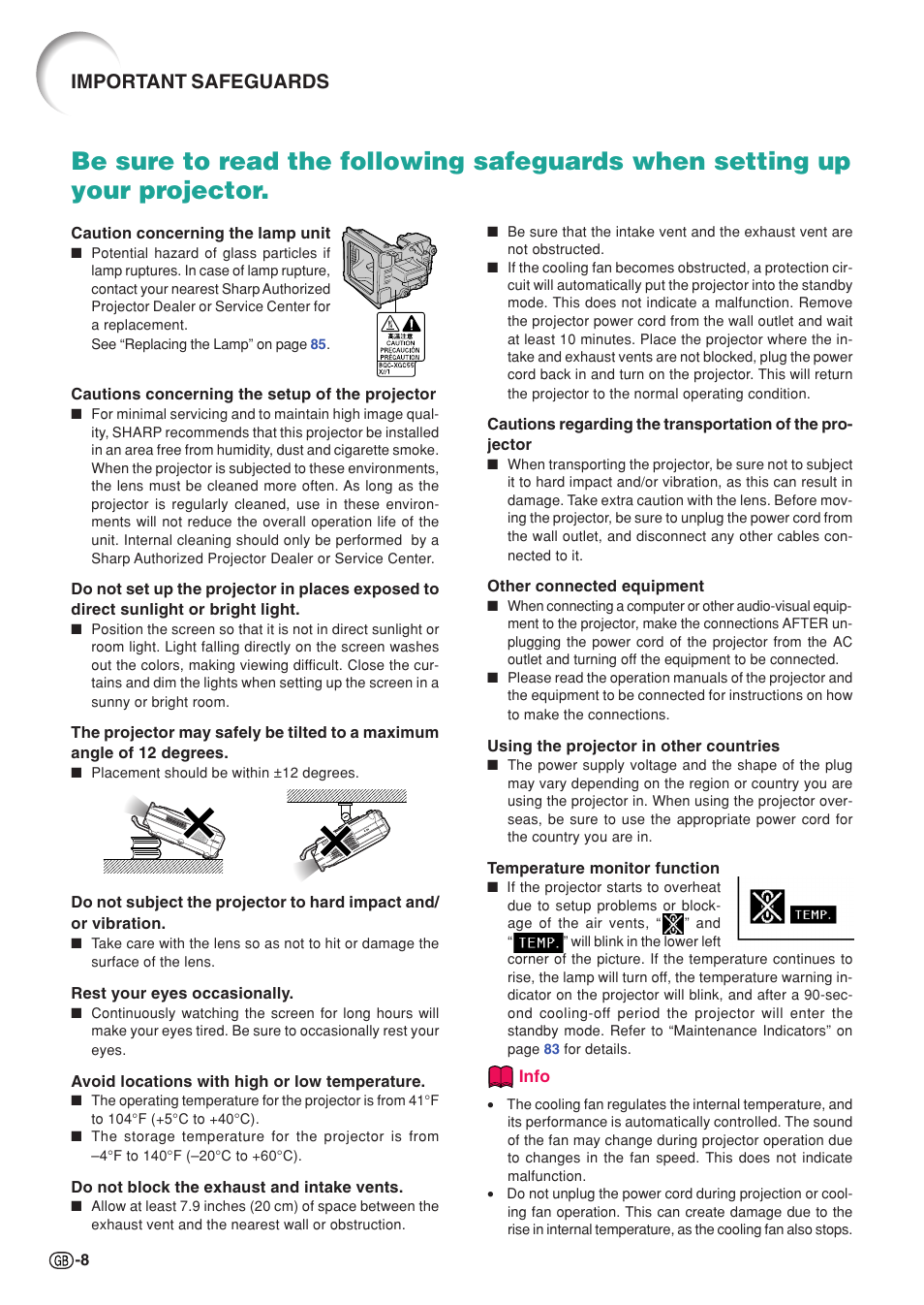 Important safeguards | Sharp XG-C55X User Manual | Page 12 / 106