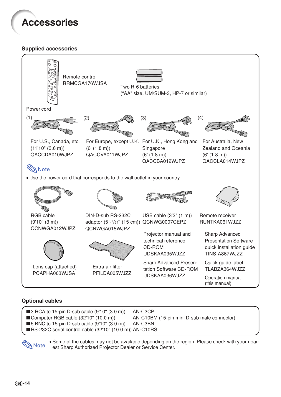 Accessories | Sharp XG-C55X User Manual | Page 18 / 106