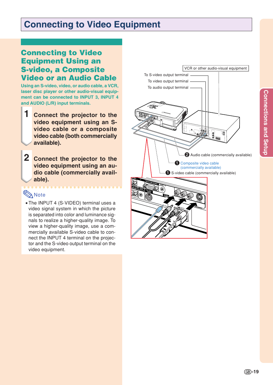 Connecting to video equipment | Sharp XG-C55X User Manual | Page 23 / 106