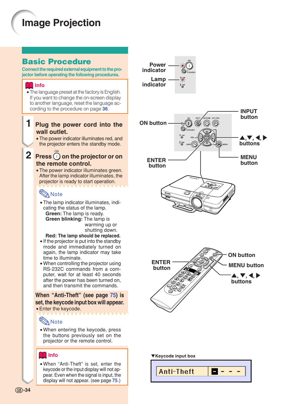 Image projection, Basic procedure | Sharp XG-C55X User Manual | Page 38 / 106