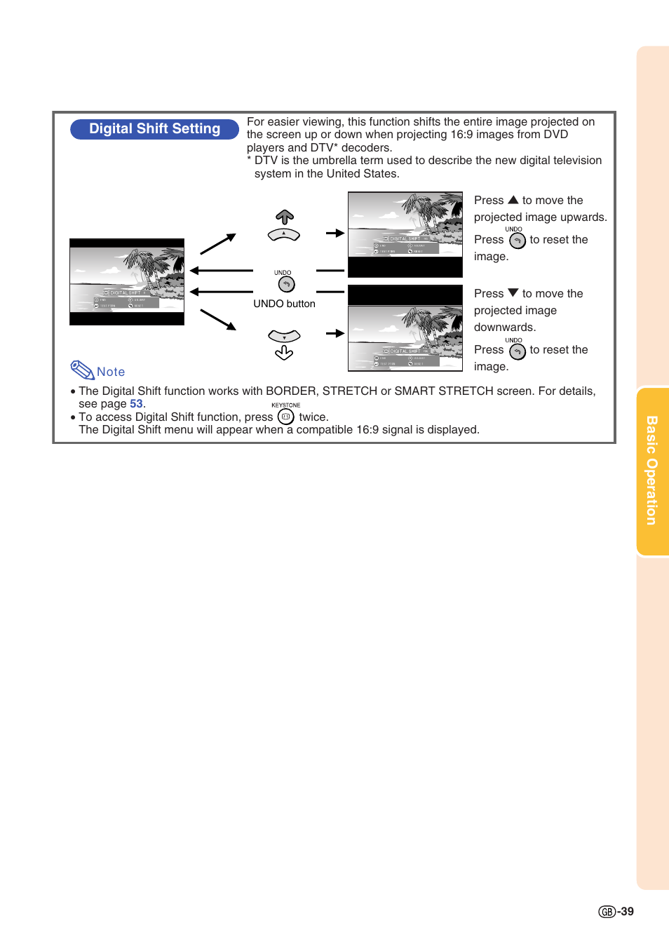 Basic operation, Digital shift setting | Sharp XG-C55X User Manual | Page 43 / 106