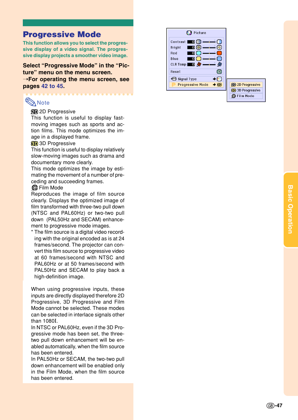 Progressive mode | Sharp XG-C55X User Manual | Page 51 / 106