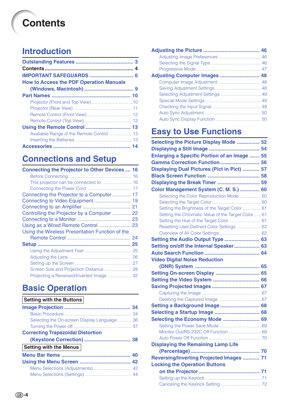 Sharp XG-C55X User Manual | Page 8 / 106