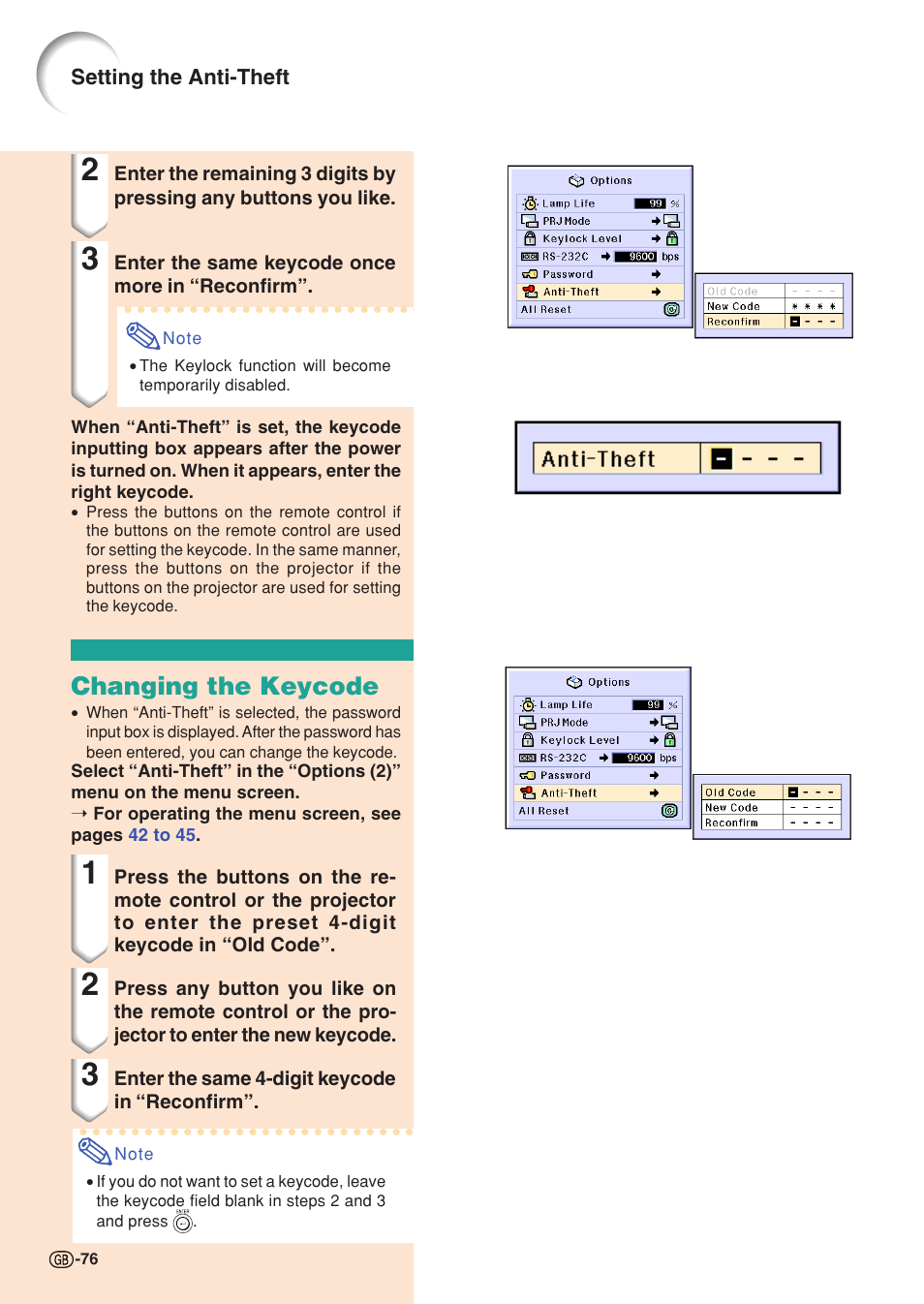 Changing the keycode | Sharp XG-C55X User Manual | Page 80 / 106