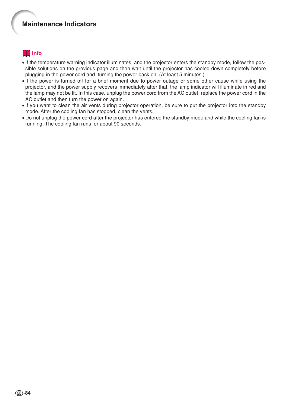 Maintenance indicators | Sharp XG-C55X User Manual | Page 88 / 106