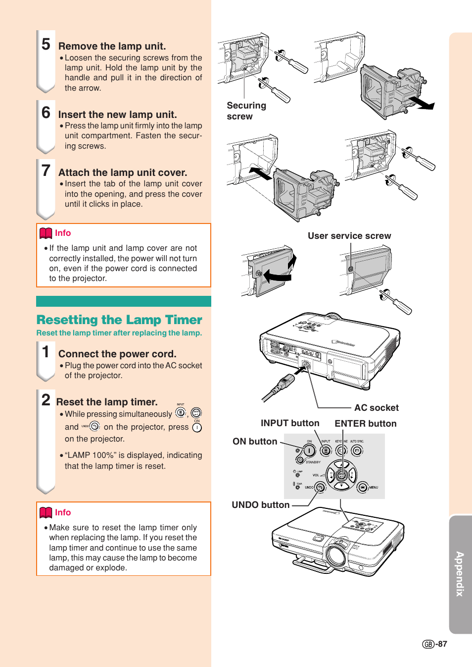 Resetting the lamp timer | Sharp XG-C55X User Manual | Page 91 / 106