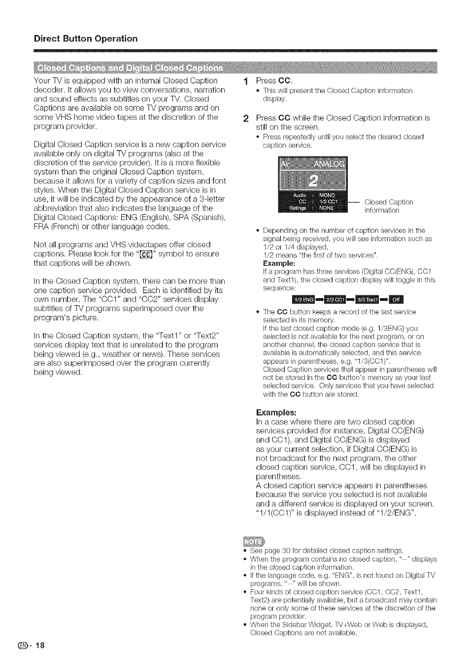 Examples, Direct button operation | Sharp Aquos LC 46SE94U User Manual | Page 19 / 58