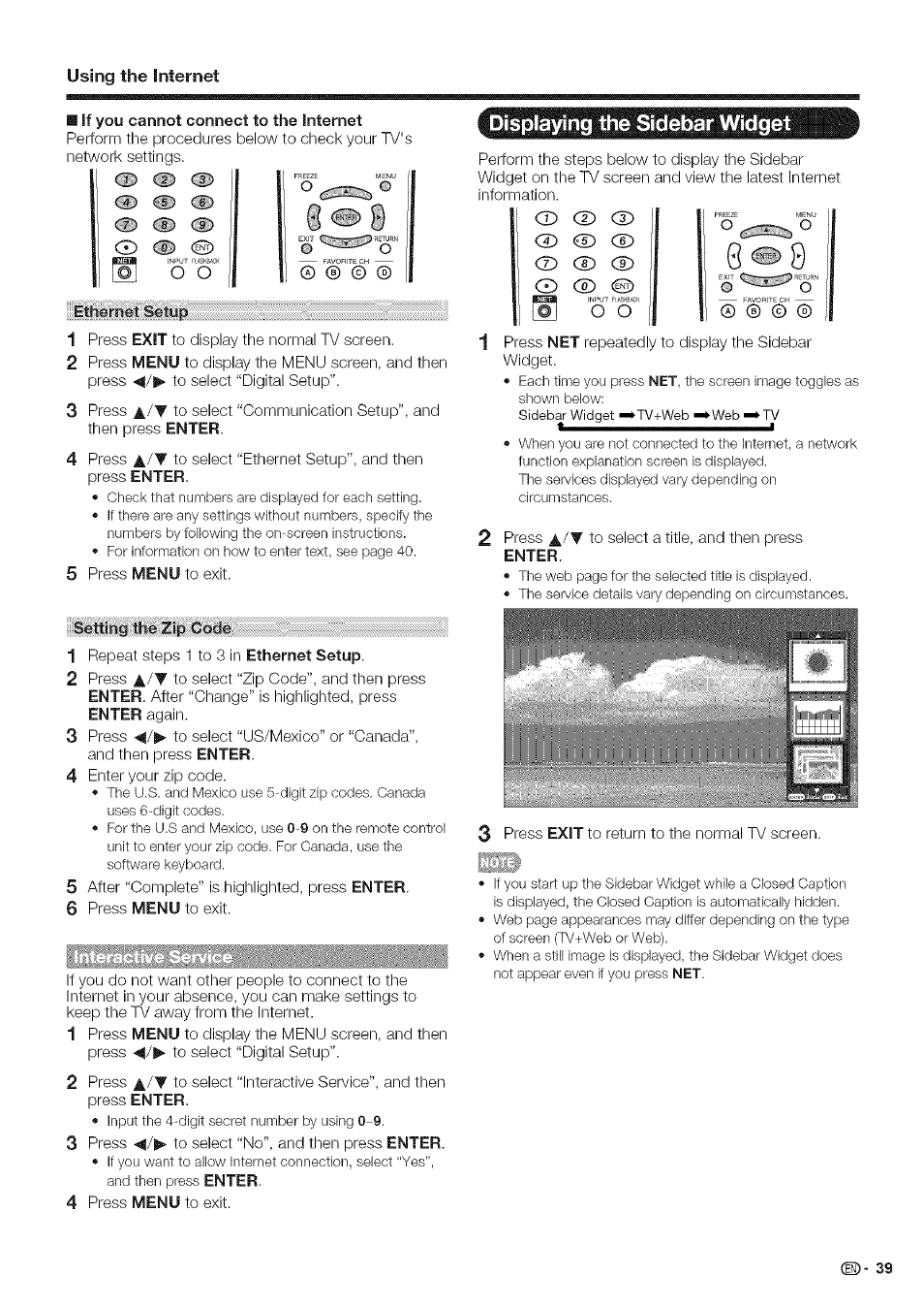 Displaying the sidebar vyidget, Displaying the sidebar widget, Ii 0 | Hi )►) | Sharp Aquos LC 46SE94U User Manual | Page 40 / 58