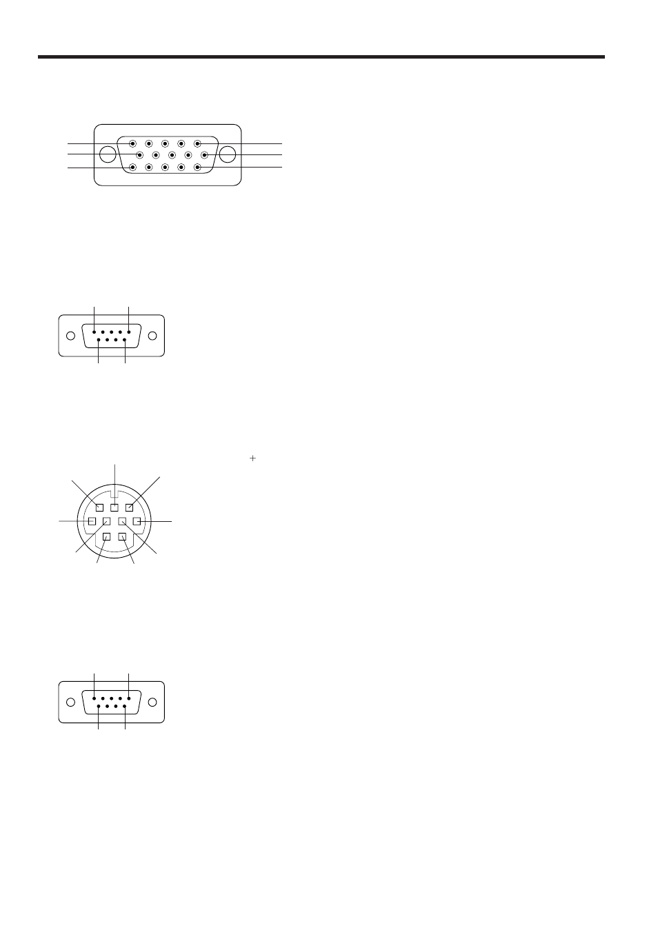 Connection pin assignments, Mouse input terminal (for ibm/mac), Rs-232c terminal | Pin mini d-sub female connector, Pin d-sub female connector, Pin mini din connector, Pin d-sub male connector | Sharp PGD210U User Manual | Page 34 / 40