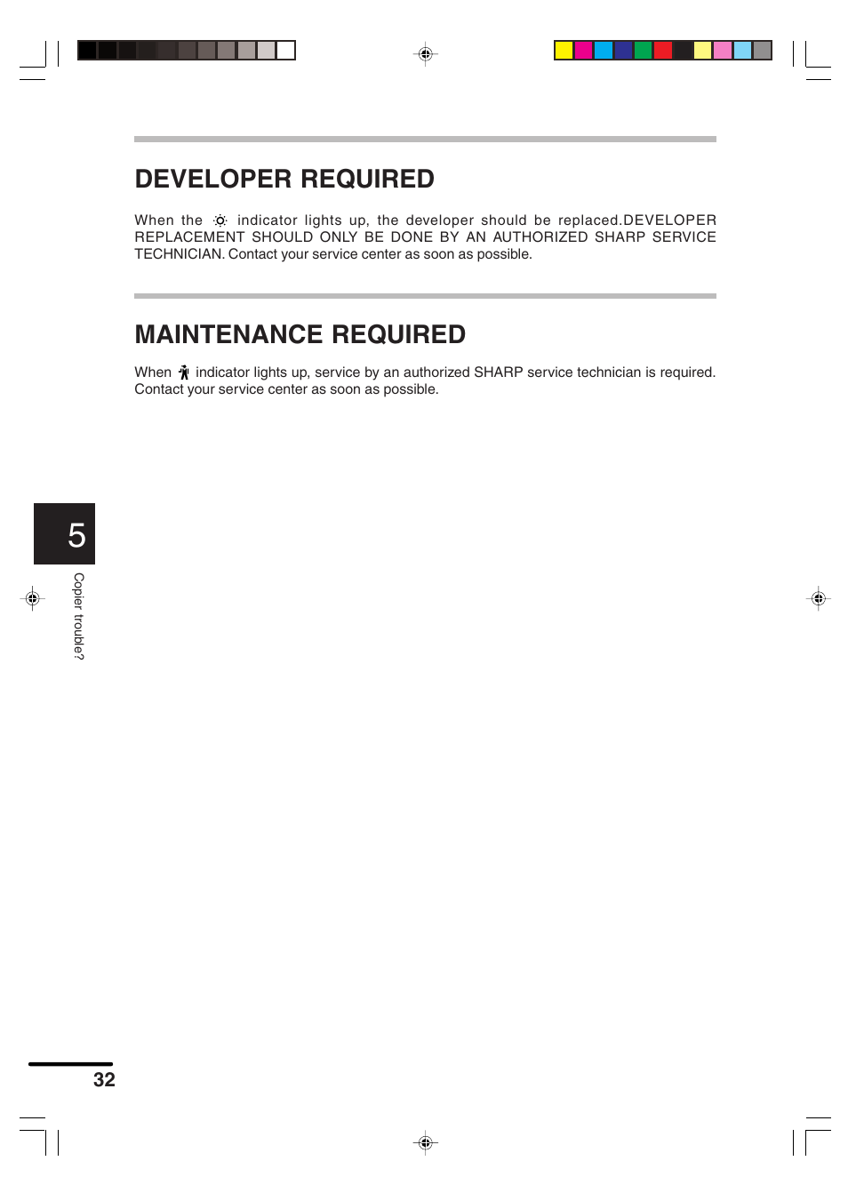 Developer required, Maintenance required | Sharp AR-F152 User Manual | Page 34 / 52