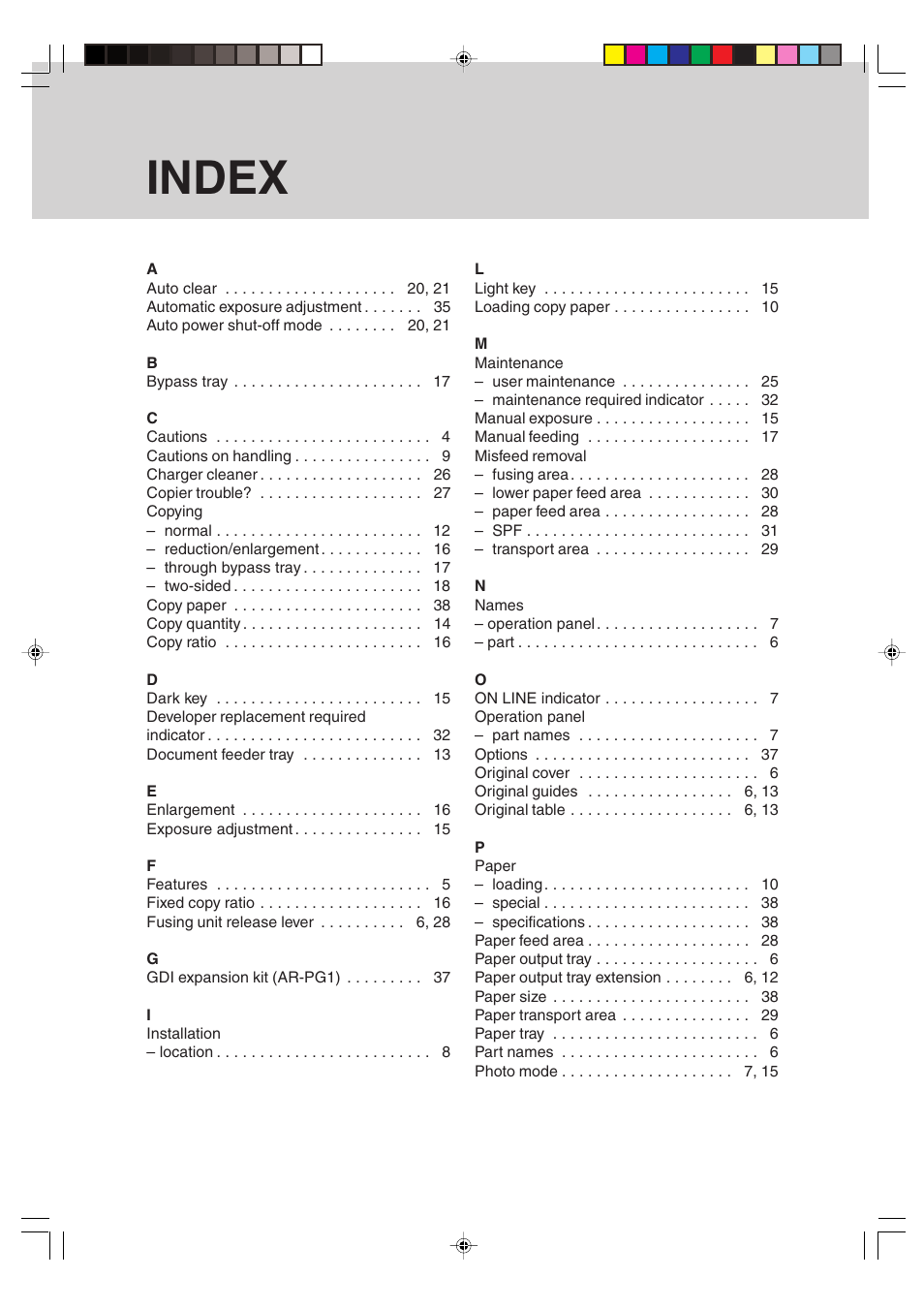 Index | Sharp AR-F152 User Manual | Page 42 / 52