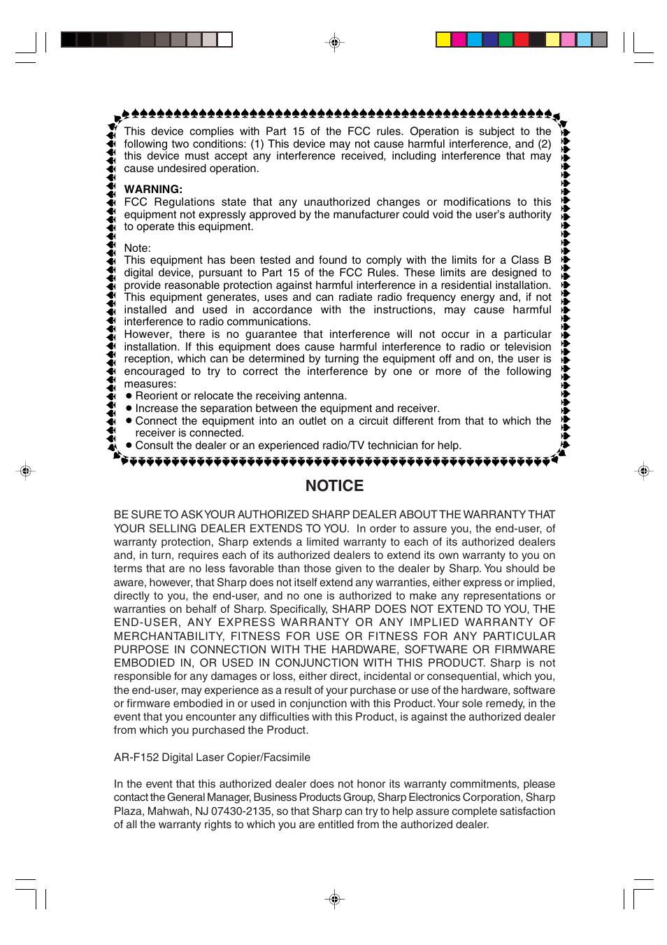 Notice | Sharp AR-F152 User Manual | Page 51 / 52