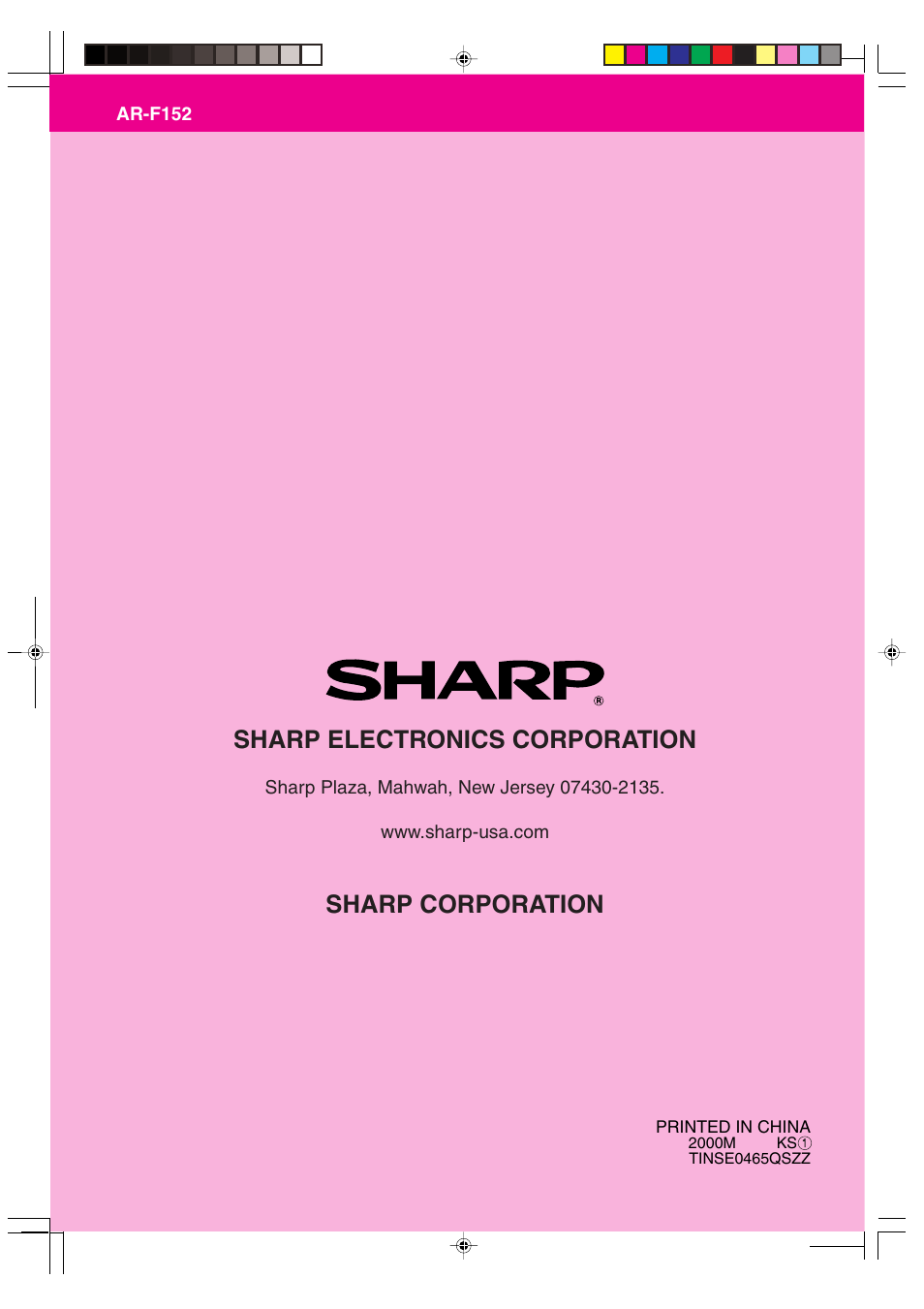 Sharp electronics corporation, Sharp corporation | Sharp AR-F152 User Manual | Page 52 / 52